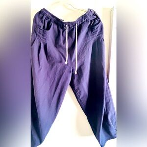 COTTON NAVY BAGGY PANTS DRAWSTRING WAIST